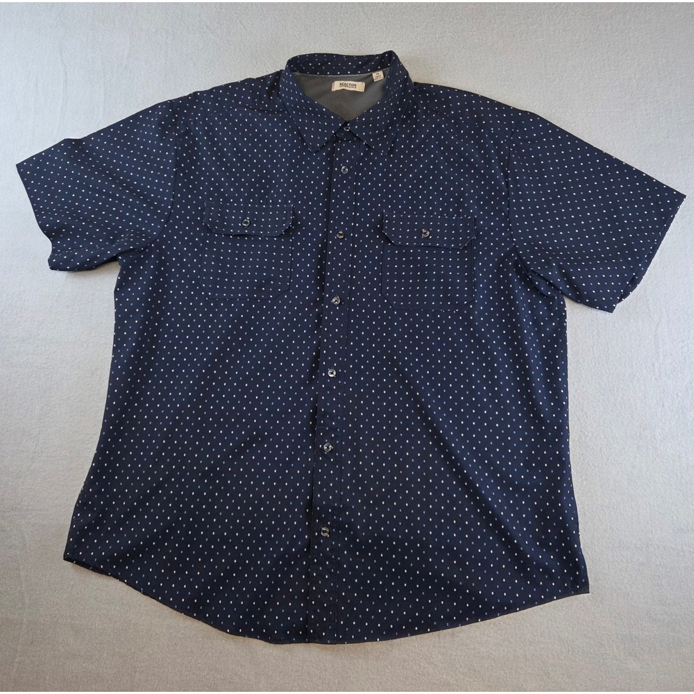 Kenneth Cole Reaction Men's 2X Button Up Short Sleeve Shirt Blue Floral Dot - Picture 2 of 10